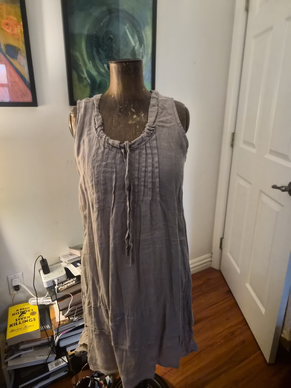 Anthropologie Gray Sleeveless Tunic Dress with Pintuck Front
